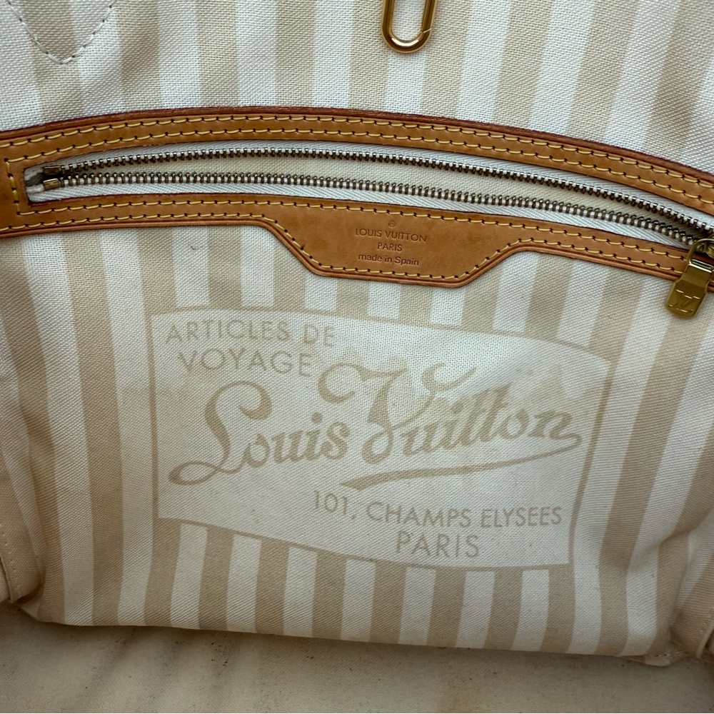 Louis Vuitton Rayures Neverfull MM Monogram Stripe Tote Bag Purse Brown Ivory - Picture 6 of 16